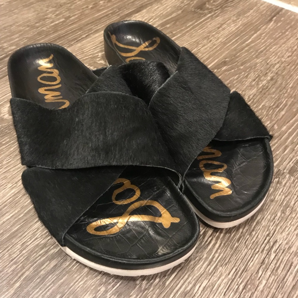 Sam Edelman Black Calf Hair Sandals/Slides